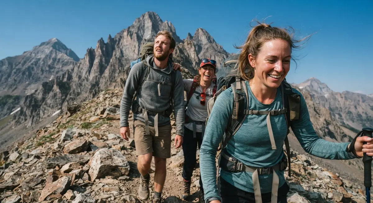 Backpackers on a high trail in the San Juan Mountains, Colorado Backpackers on a high trail in the San Juan Mountains, Colorado