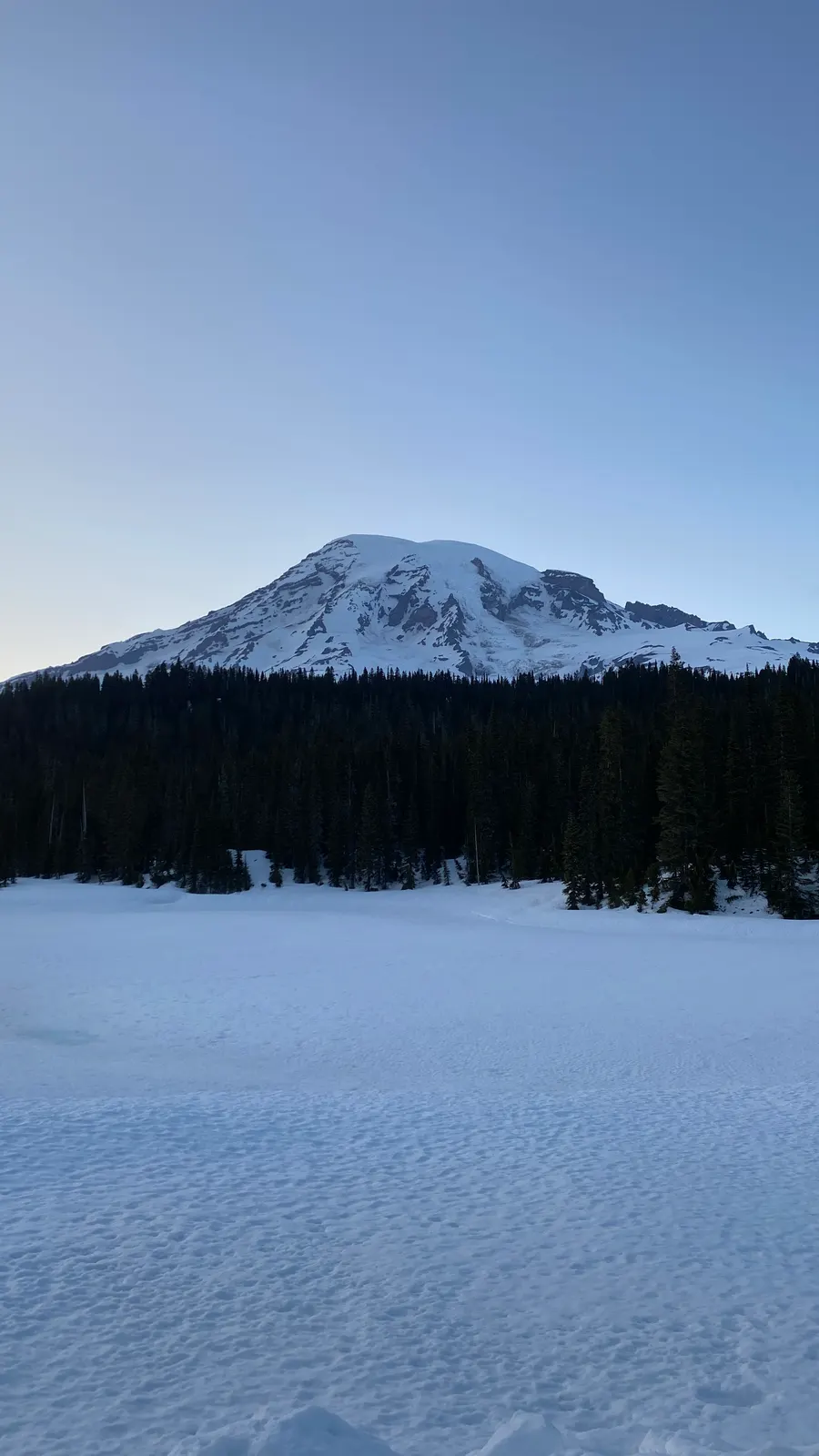 Mount Rainier above a campground road