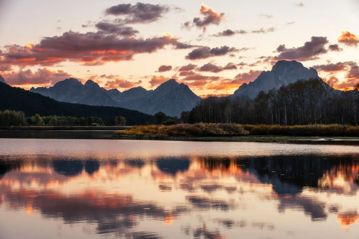 Oxbow Bend and the Grand Teton at sunset