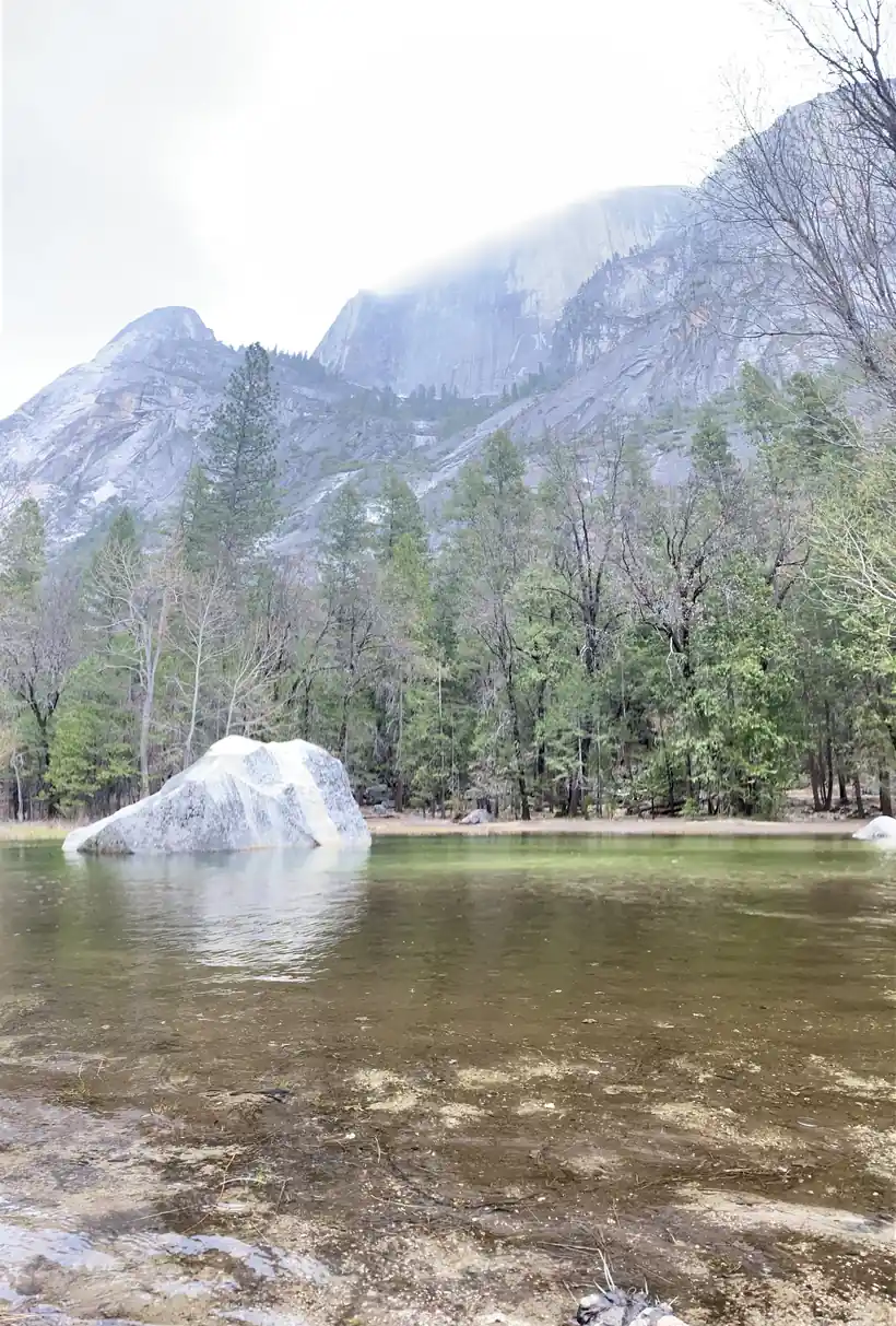 The boulder in Mirror Lake