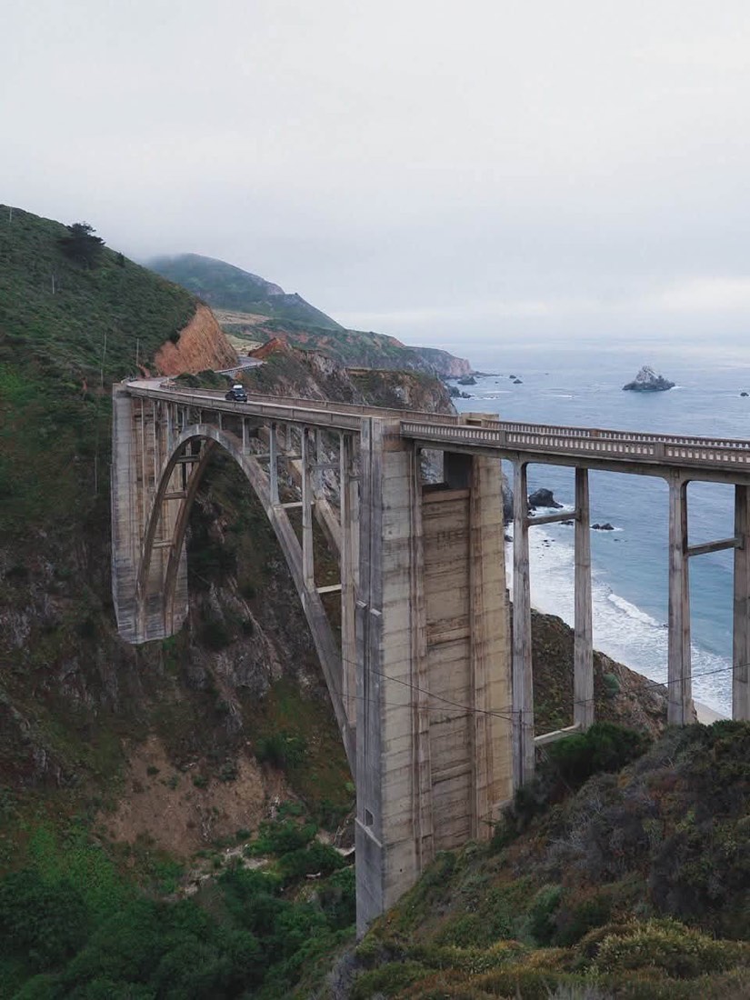 Bixby Creek Bridge in coastal fog, Big Sur