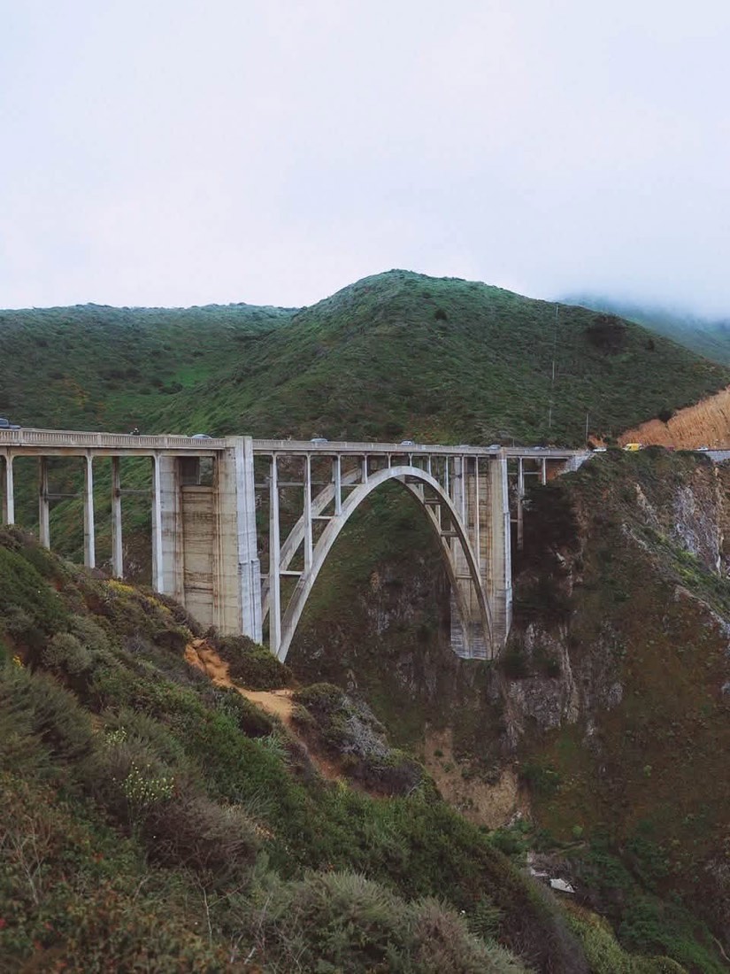 Bixby Creek Bridge below green spring hills